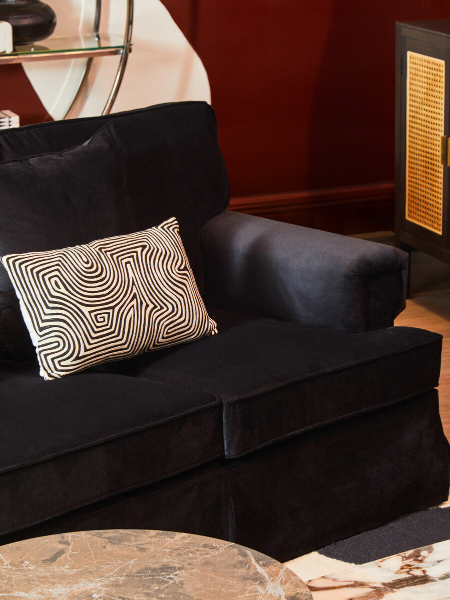 Orsina Ralph 3-Seater Black Velvet Sofa – Modern Deep Cushion Lounge