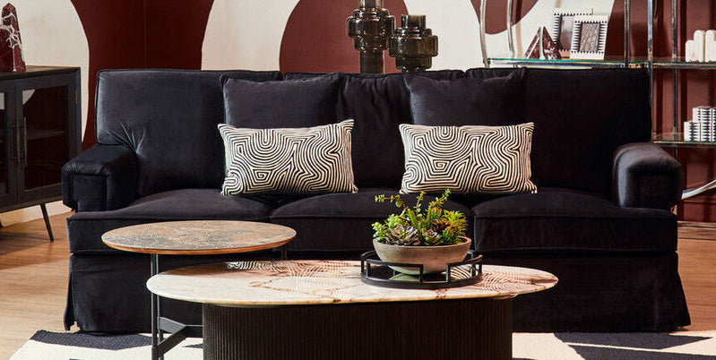 Orsina Ralph 3-Seater Black Velvet Sofa – Modern Deep Cushion Lounge