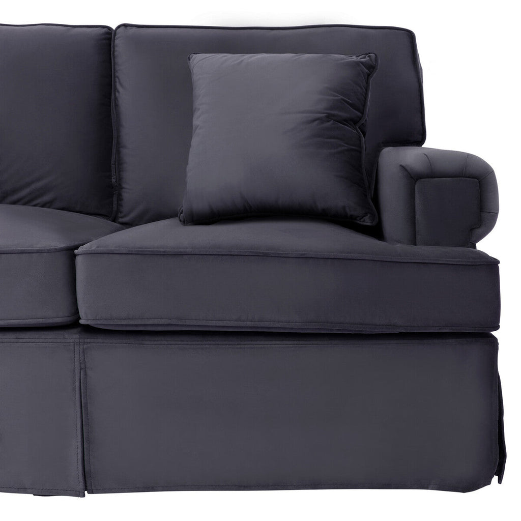 Orsina Ralph 3-Seater Black Velvet Sofa – Modern Deep Cushion Lounge