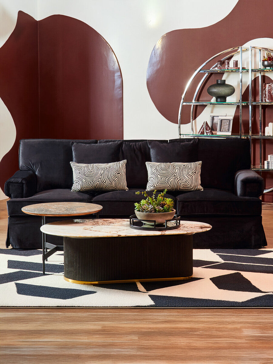 Orsina Ralph 3-Seater Black Velvet Sofa – Modern Deep Cushion Lounge