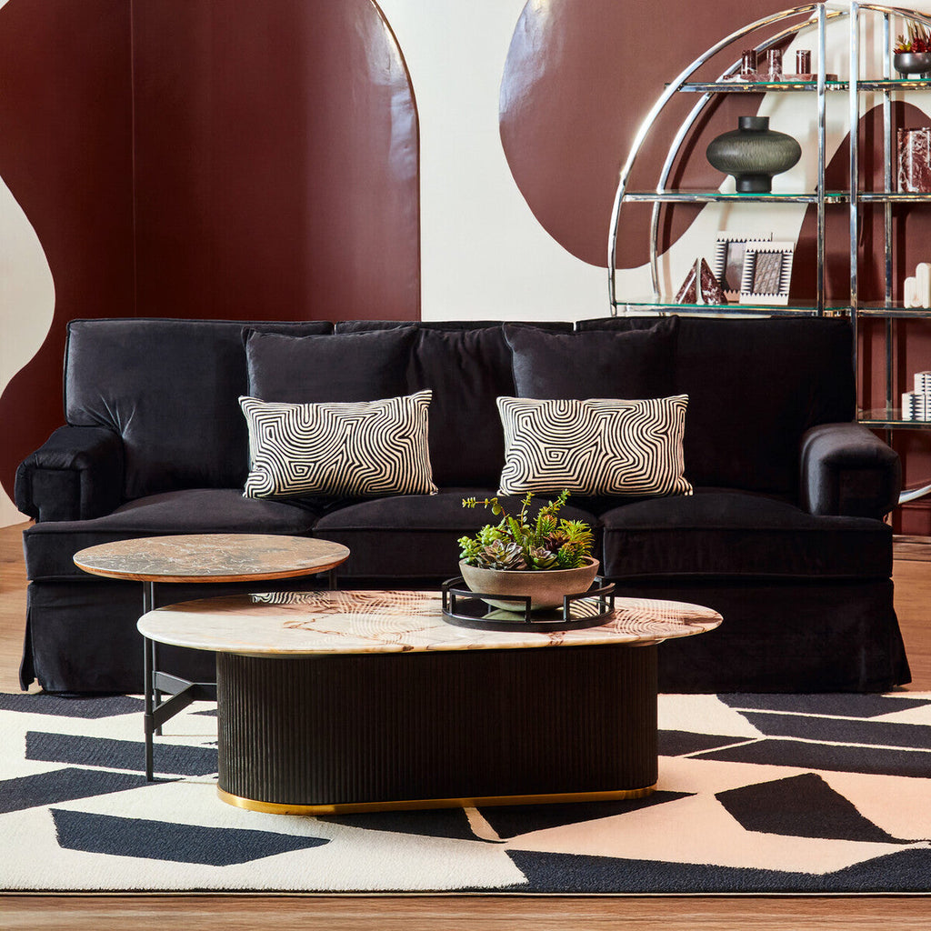 Orsina Ralph 3-Seater Black Velvet Sofa – Modern Deep Cushion Lounge