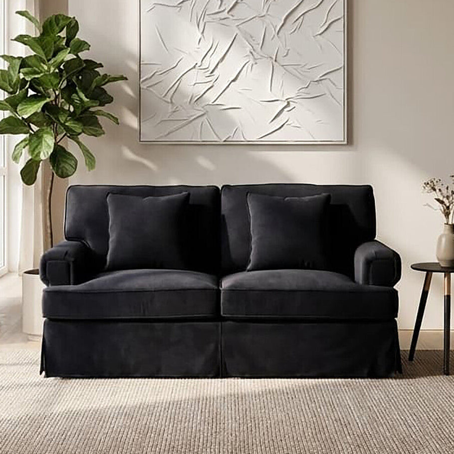Orsina Ralph 2 Seater Black Velvet Sofa | Compact Modern Seating