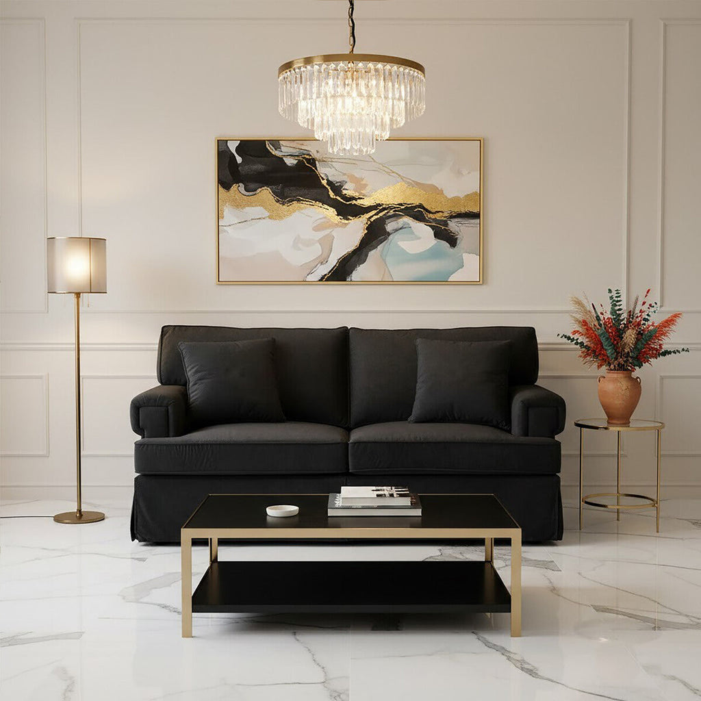 Orsina Ralph 2 Seater Black Velvet Sofa | Compact Modern Seating
