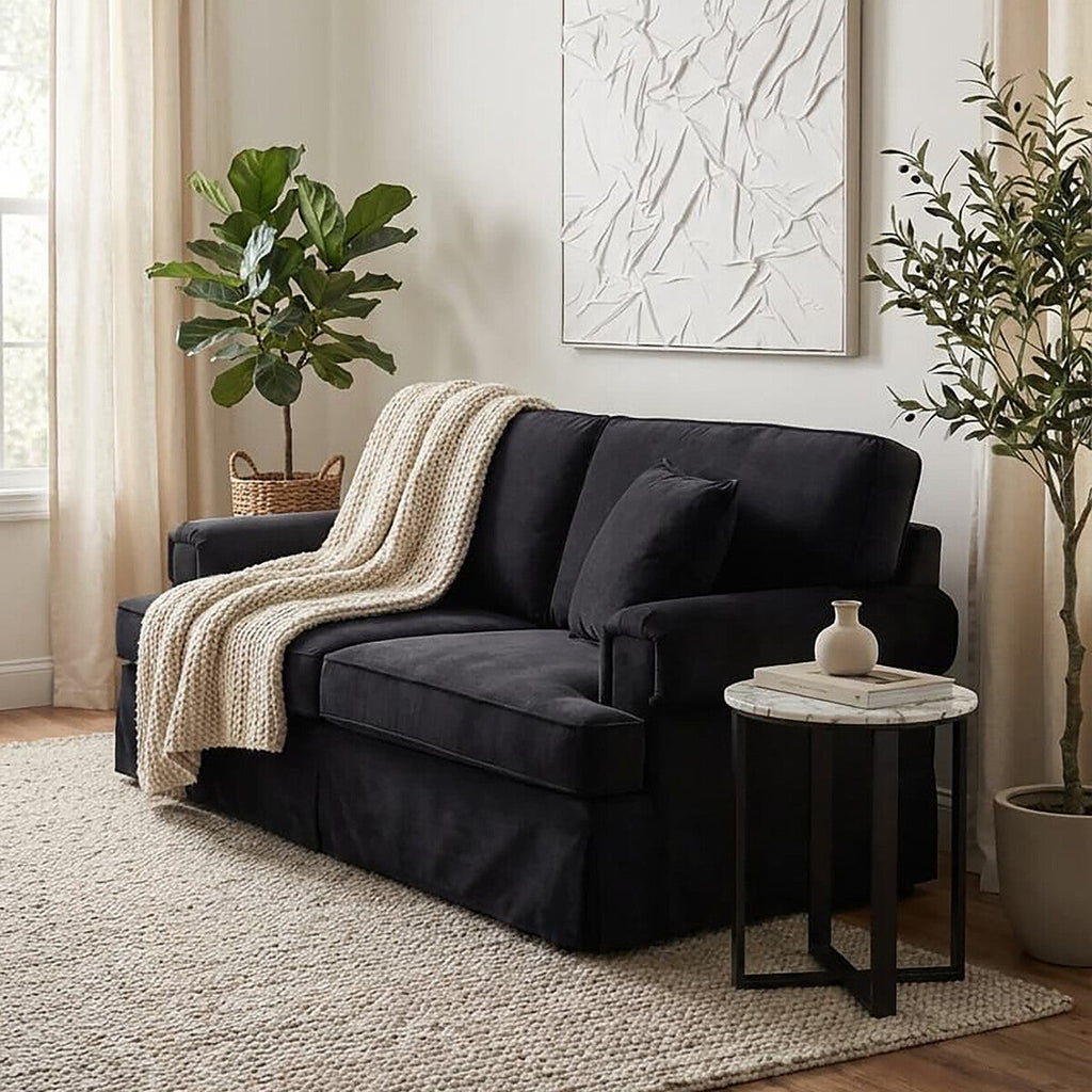 Orsina Ralph 2 Seater Black Velvet Sofa | Compact Modern Seating