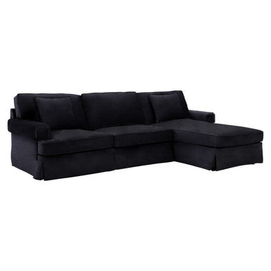 Orsina Ralph 3 Seater Black Velvet Sofa with Right-Hand Chaise