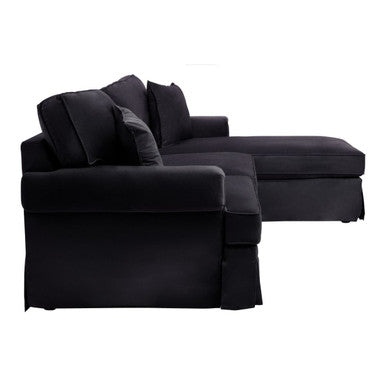 Orsina Ralph 3 Seater Black Velvet Sofa with Right-Hand Chaise
