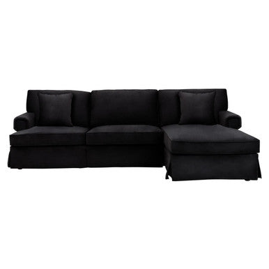 Orsina Ralph 3 Seater Black Velvet Sofa with Right-Hand Chaise