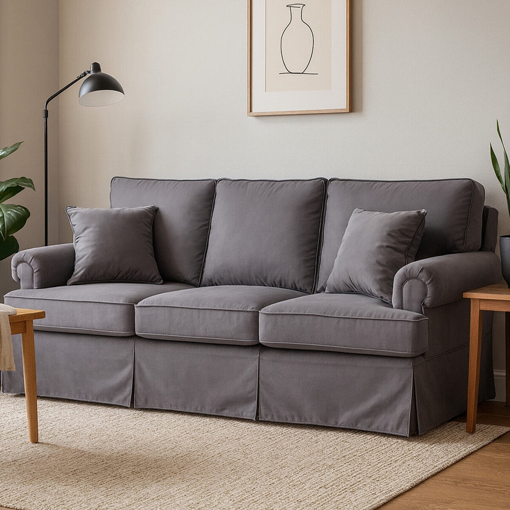 Orsina Ralph 3 Seater Grey Velvet Sofa – Modern Living Room Couch