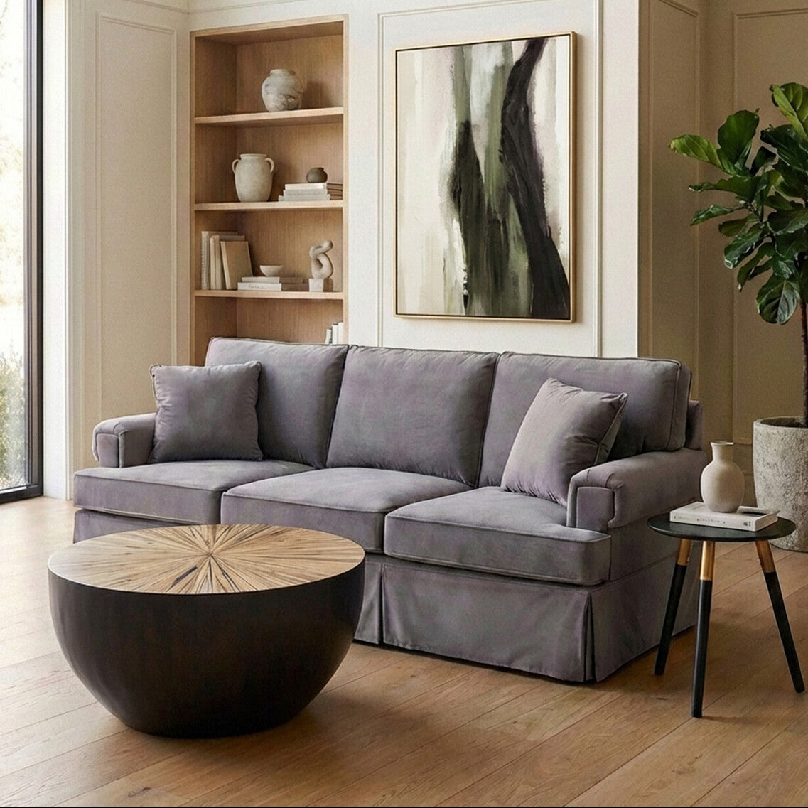 Orsina Ralph 3 Seater Grey Velvet Sofa – Modern Living Room Couch