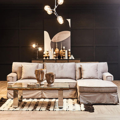 Orsina Ralph 3 Seater Grey Velvet Right Chaise Sofa | Modern Sectional
