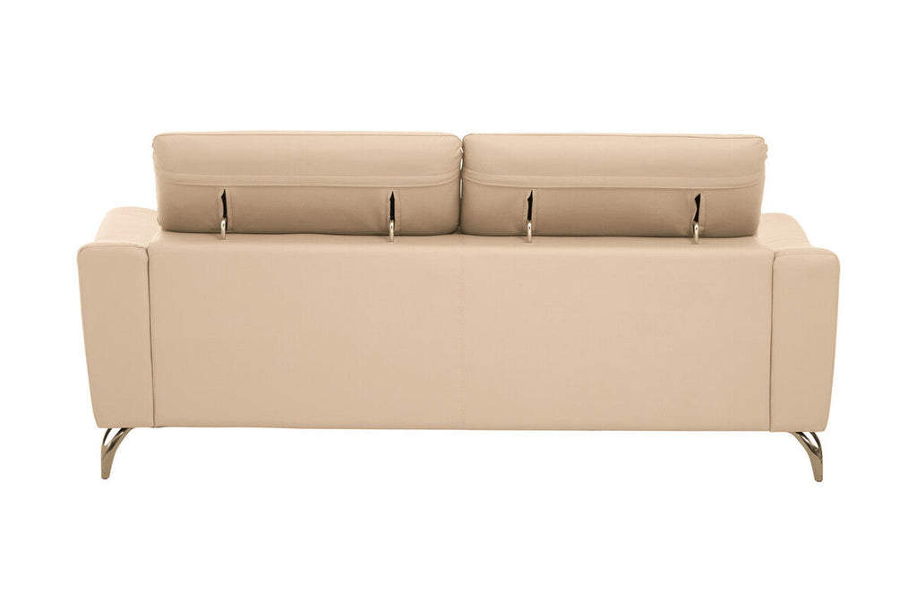 Orsina Padua 3 Seater Stone Leather Sofa with Adjustable Headrests