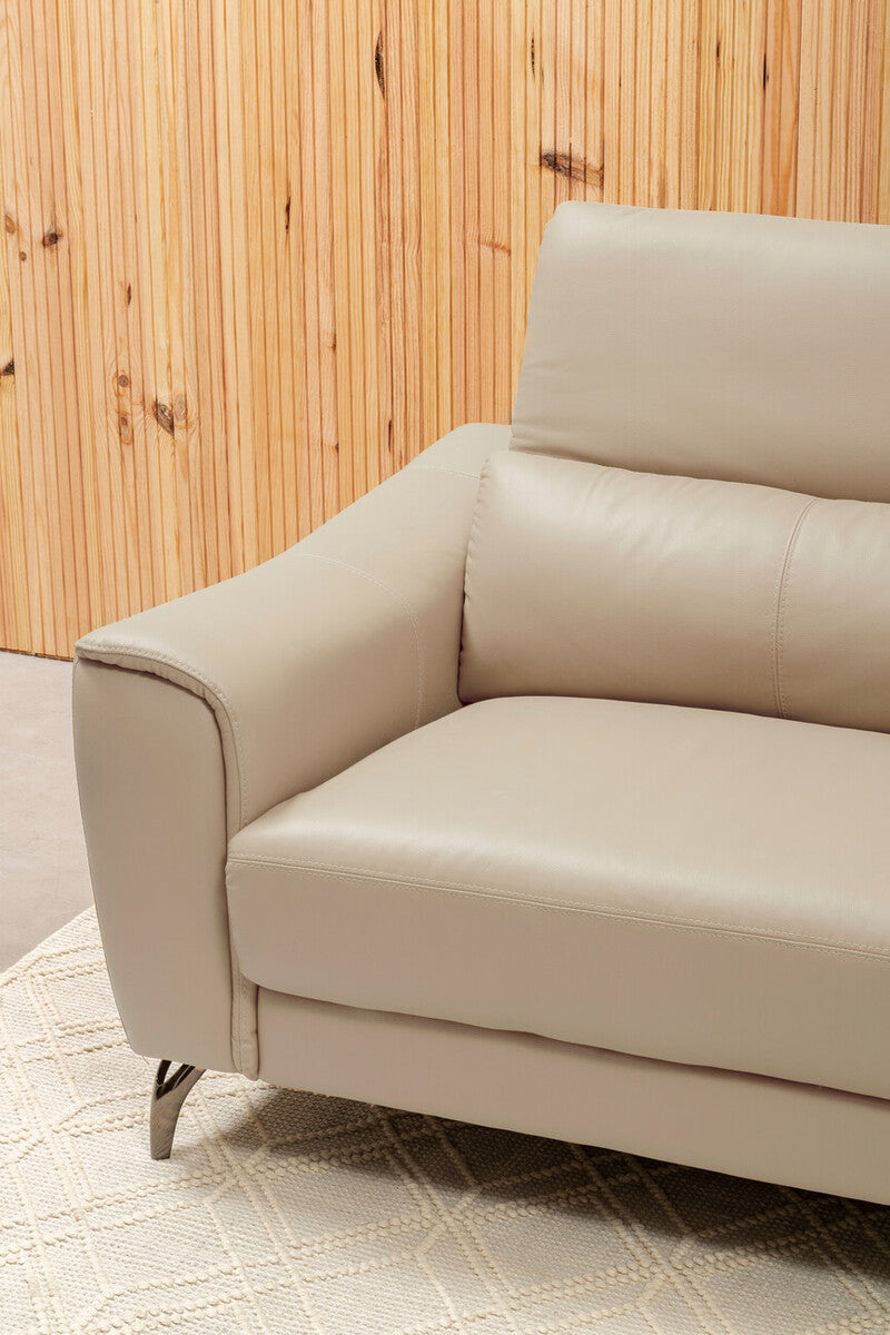 Orsina Padua 3 Seater Stone Leather Sofa with Adjustable Headrests