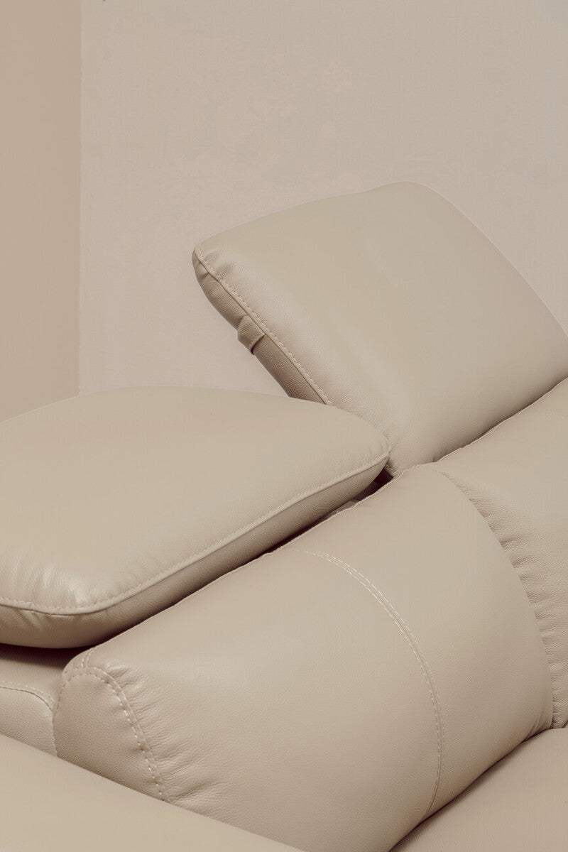 Orsina Padua 3 Seater Stone Leather Sofa with Adjustable Headrests
