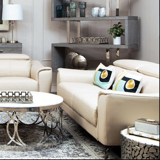 Orsina Padua 3 Seater Stone Leather Sofa with Adjustable Headrests