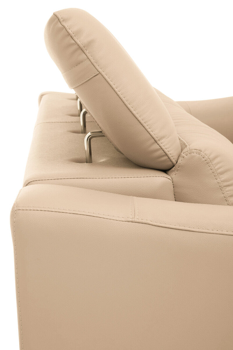 Orsina Padua 3 Seater Stone Leather Sofa with Adjustable Headrests