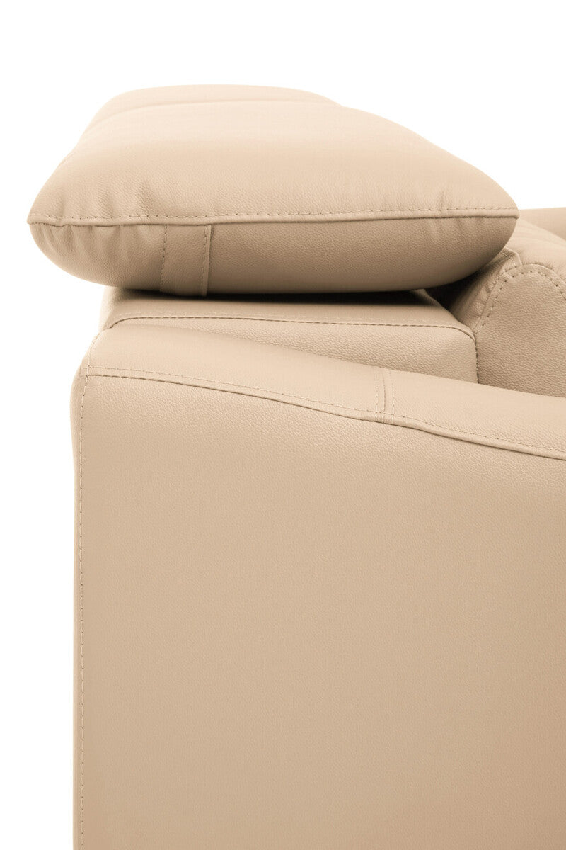 Orsina Padua 3 Seater Stone Leather Sofa with Adjustable Headrests