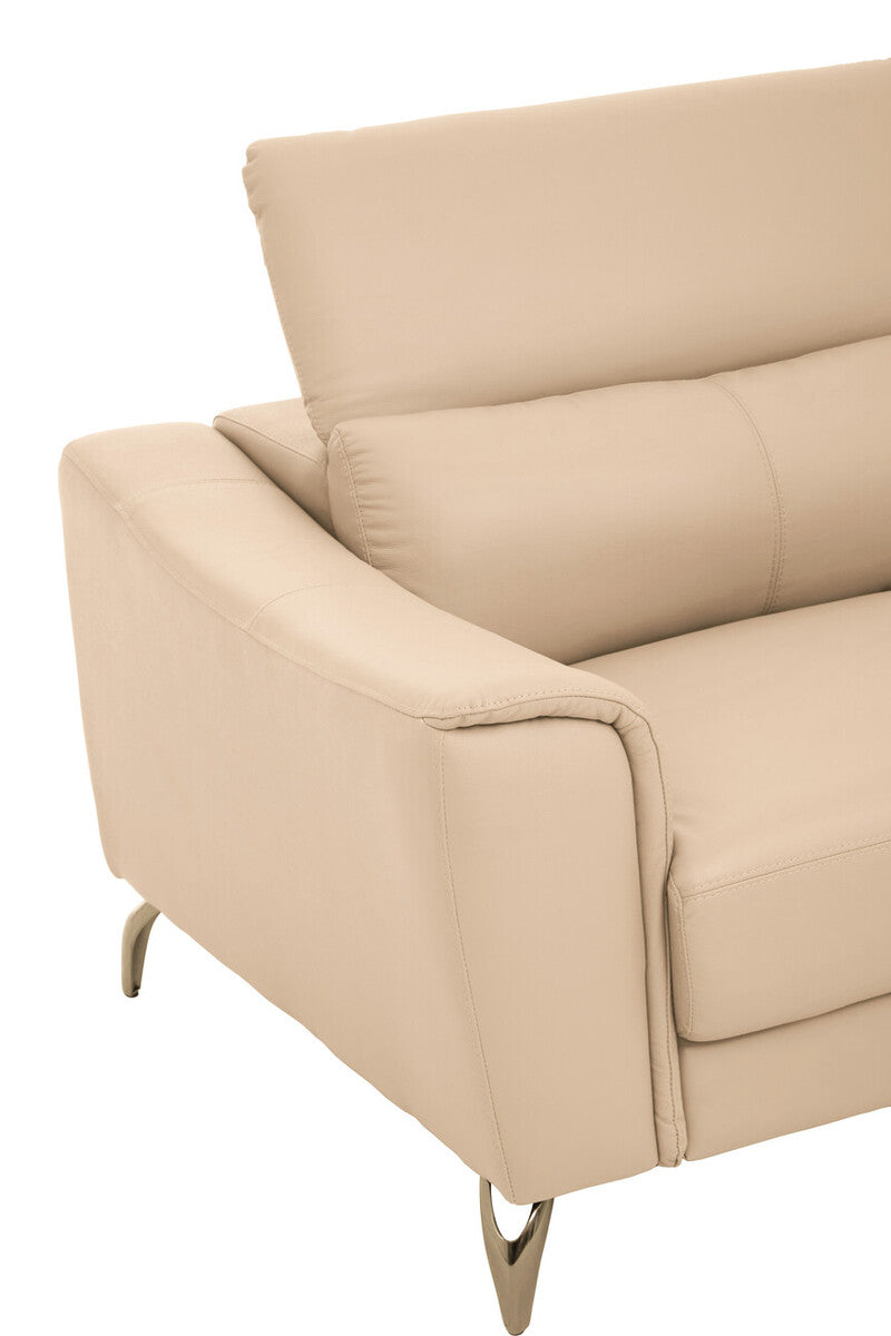 Orsina Padua 3 Seater Stone Leather Sofa with Adjustable Headrests