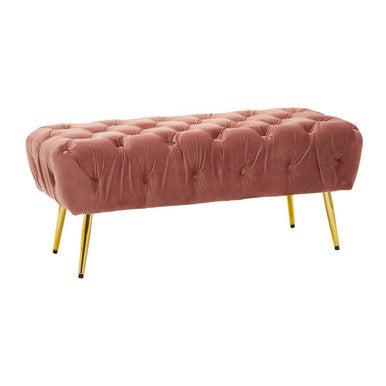 Orsina Tamra Dusty Pink Velvet Tufted Bench with Gold Legs