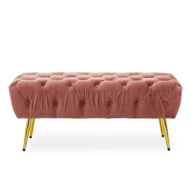 Orsina Tamra Dusty Pink Velvet Tufted Bench with Gold Legs