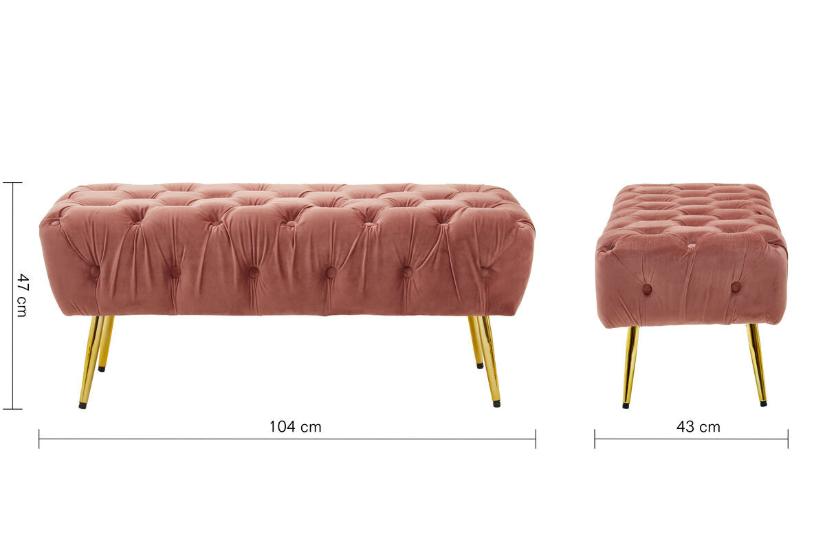 Orsina Tamra Dusty Pink Velvet Tufted Bench with Gold Legs