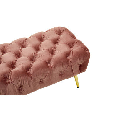 Orsina Tamra Dusty Pink Velvet Tufted Bench with Gold Legs