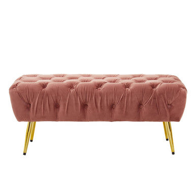 Orsina Tamra Dusty Pink Velvet Tufted Bench with Gold Legs