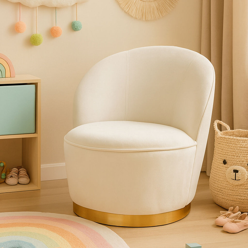 Orsina Kids Tamra Velvet Armchair – Cream and Gold Reading Chair