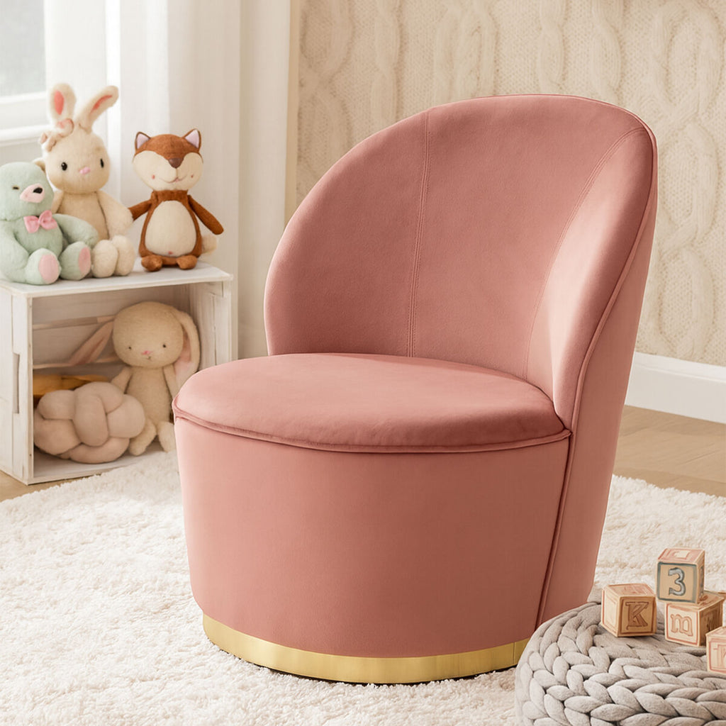 Orsina Kids Tamra Velvet Swivel Chair – Dusty Pink with Gold Base