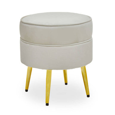 Orsina Tamra Round Velvet Footstool | Cream & Gold Metal Legs