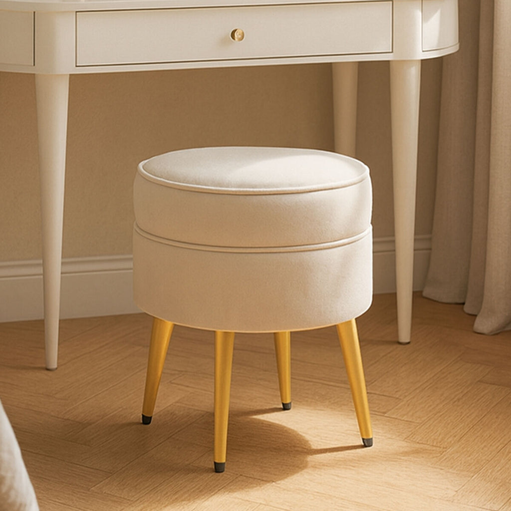 Orsina Tamra Round Velvet Footstool | Cream & Gold Metal Legs