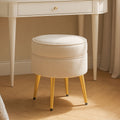Orsina Tamra Round Velvet Footstool | Cream & Gold Metal Legs