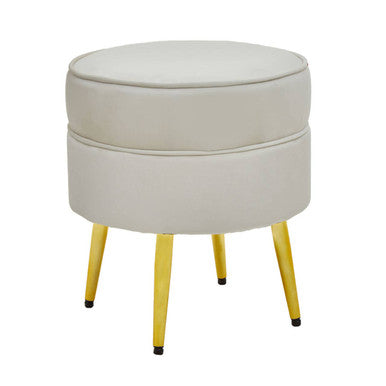 Orsina Tamra Round Velvet Footstool | Cream & Gold Metal Legs