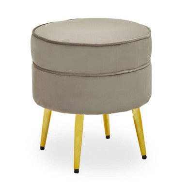 Orsina Tamra Round Velvet Footstool – Mink Ottoman with Gold Legs