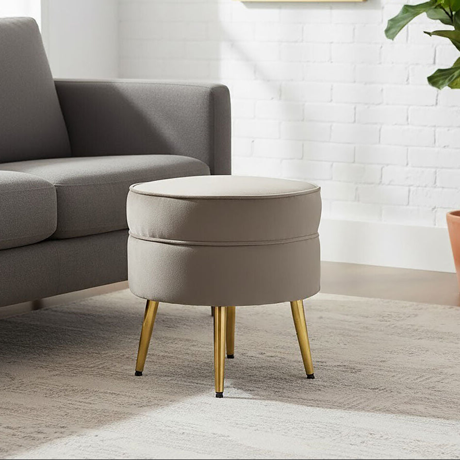 Orsina Tamra Round Velvet Footstool – Mink Ottoman with Gold Legs