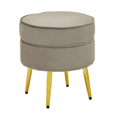 Orsina Tamra Round Velvet Footstool – Mink Ottoman with Gold Legs