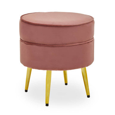 Orsina Tamra Round Velvet Footstool – Dusty Pink with Gold Legs