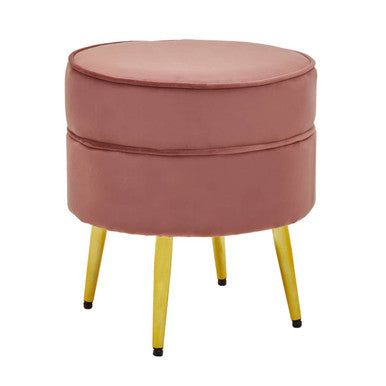 Orsina Tamra Round Velvet Footstool – Dusty Pink with Gold Legs