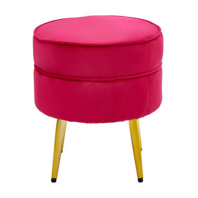 Orsina Tamra Round Pink Velvet Footstool with Gold Legs | Ottoman