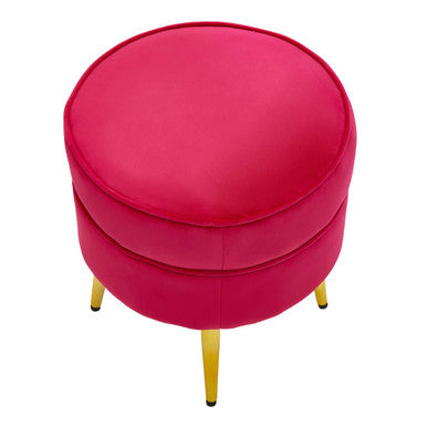 Orsina Tamra Round Pink Velvet Footstool with Gold Legs | Ottoman