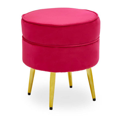 Orsina Tamra Round Pink Velvet Footstool with Gold Legs | Ottoman