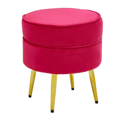 Orsina Tamra Round Pink Velvet Footstool with Gold Legs | Ottoman