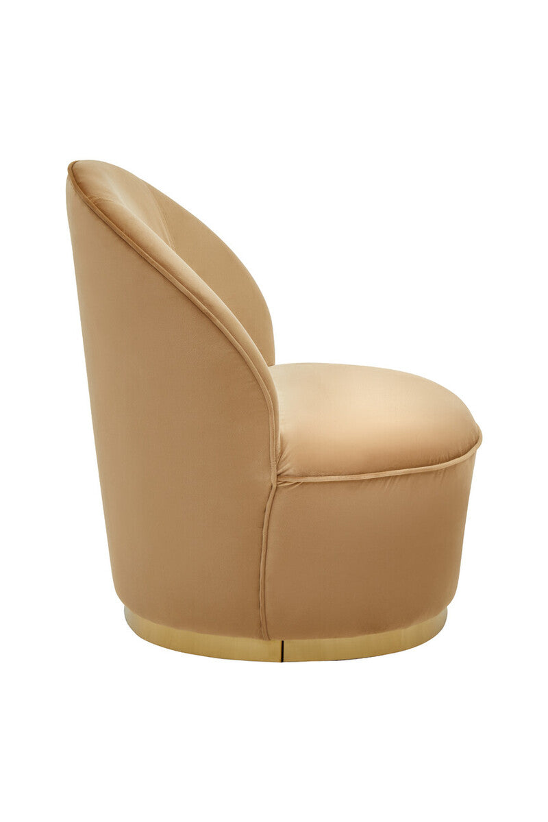 Orsina Tamra Beige Velvet Barrel Accent Chair with Gold Base