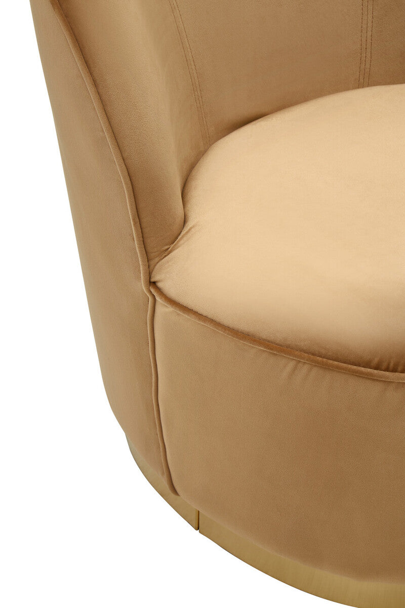 Orsina Tamra Beige Velvet Barrel Accent Chair with Gold Base
