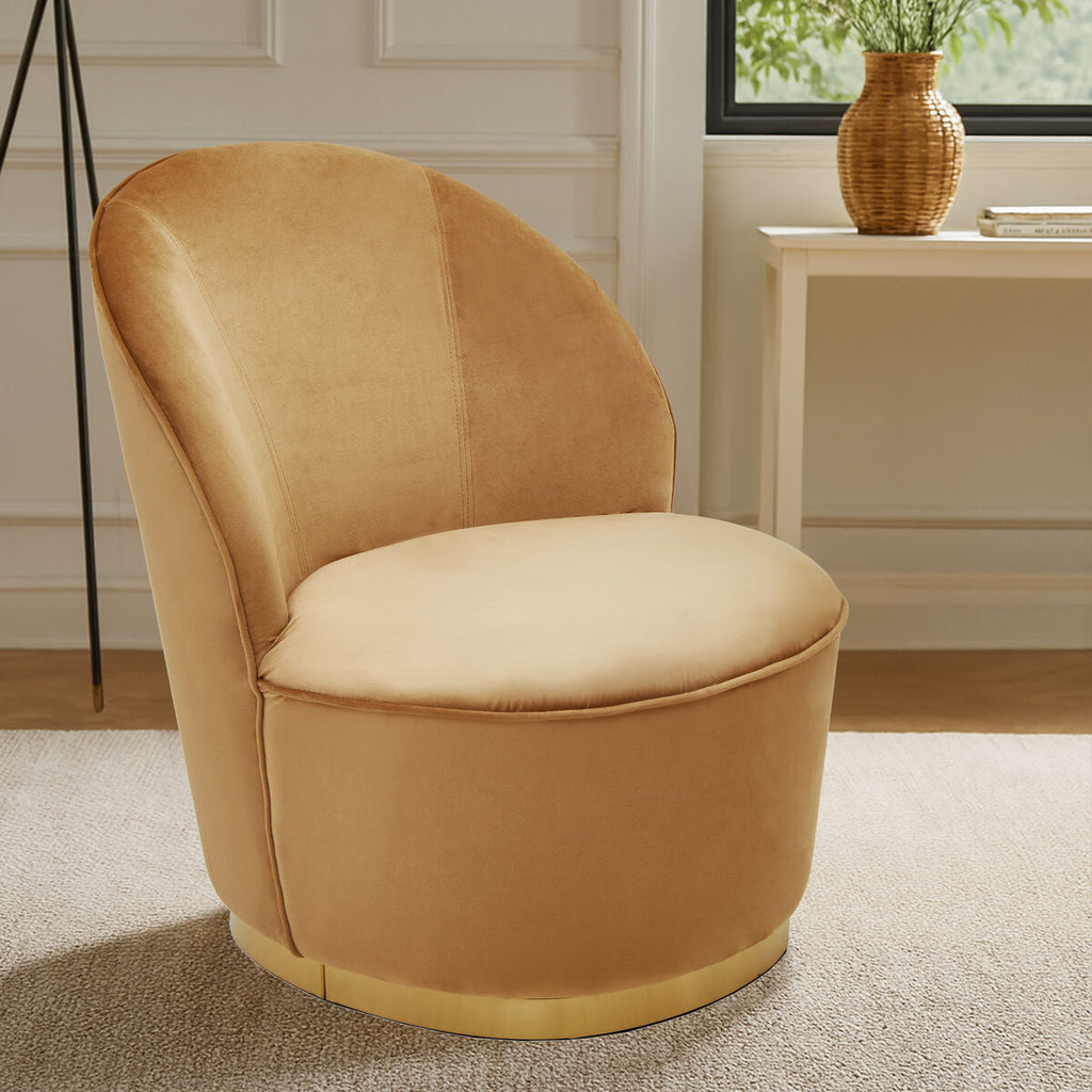 Orsina Tamra Beige Velvet Barrel Accent Chair with Gold Base