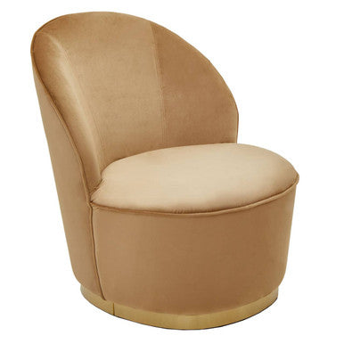 Orsina Tamra Beige Velvet Barrel Accent Chair with Gold Base