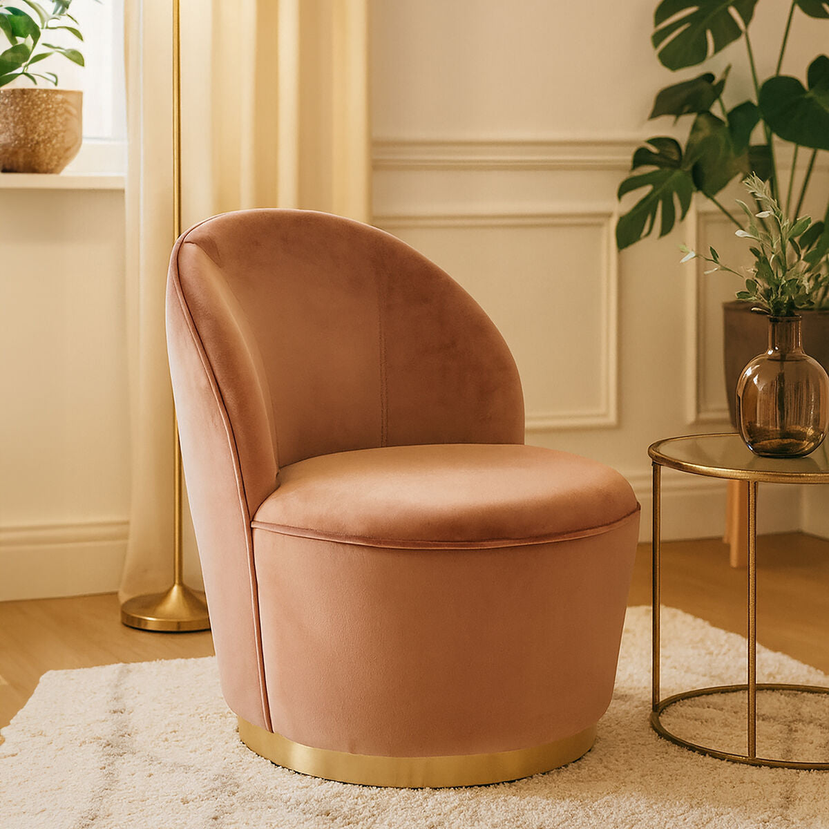 Orsina Tamra Dusty Pink Velvet Barrel Accent Chair with Gold Base
