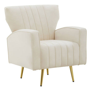 Orsina Hayley Natural Velvet Armchair – Tufted Accent Chair with Gold Legs