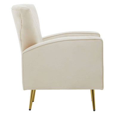 Orsina Hayley Natural Velvet Armchair – Tufted Accent Chair with Gold Legs
