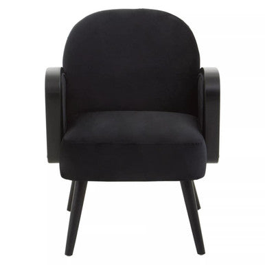 Orsina Hala Black Velvet and Rattan Armchair – Modern Accent Chair
