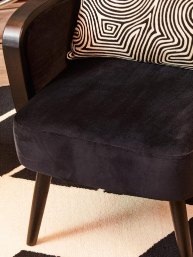 Orsina Hala Black Velvet and Rattan Armchair – Modern Accent Chair